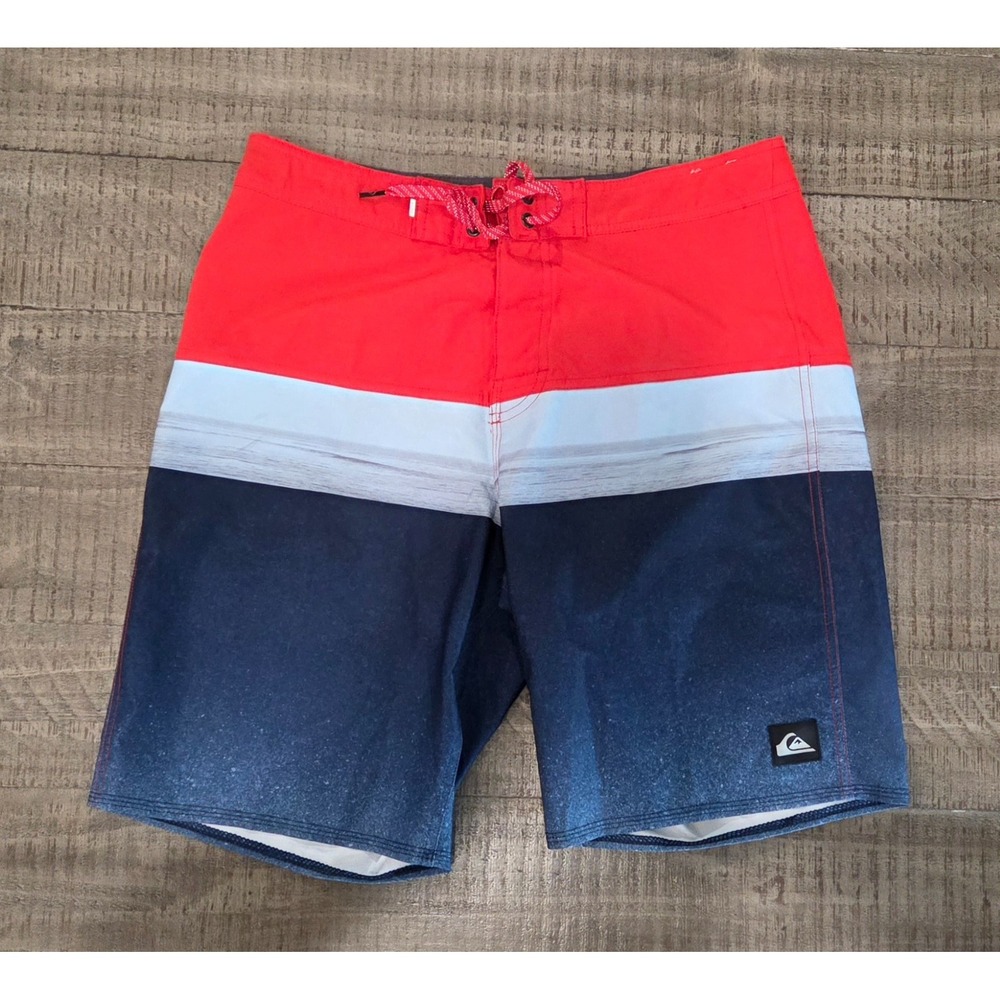 Mens Quicksilver Highline Colorblock Board Shorts Red, White, & Blue Size 31
